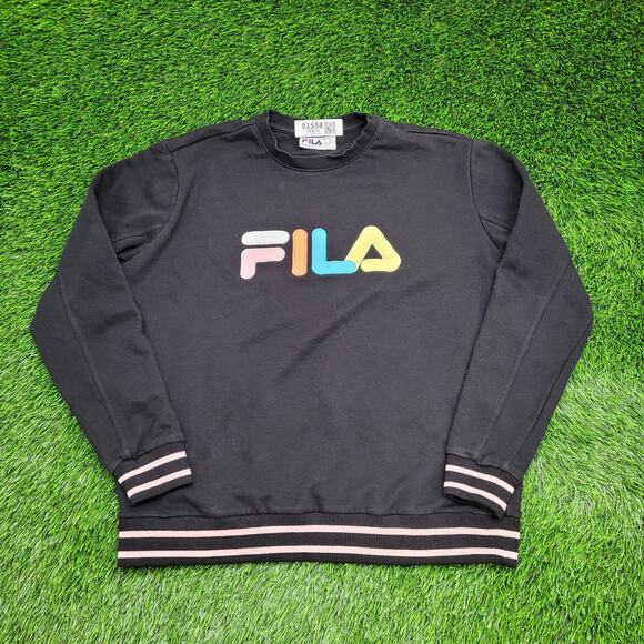 FILA Colorful Ringer Sweatshirt Womens 2XL 24x24 Black Boxy - Picture 1 of 14